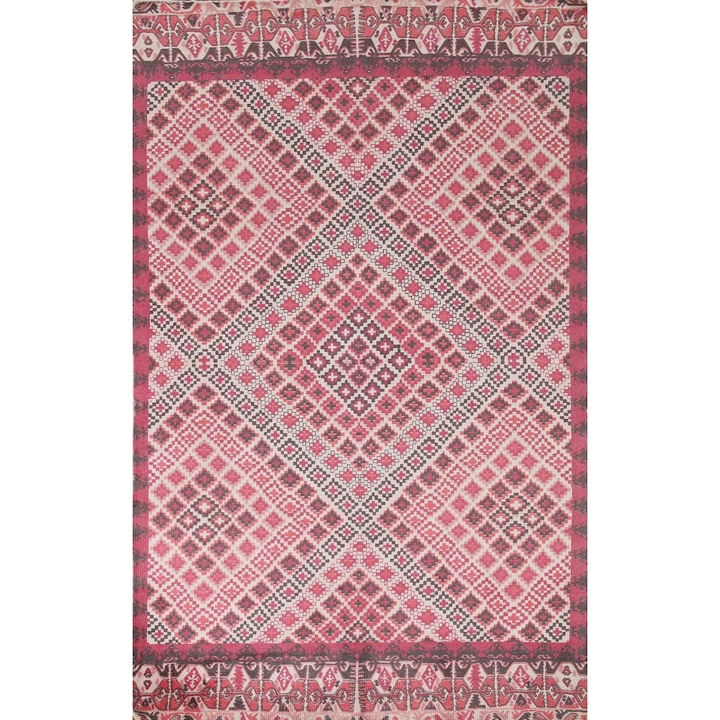 Geometric Modern Area Rug Hand-Knotted Wool Carpet - 4'10"x 7'9"