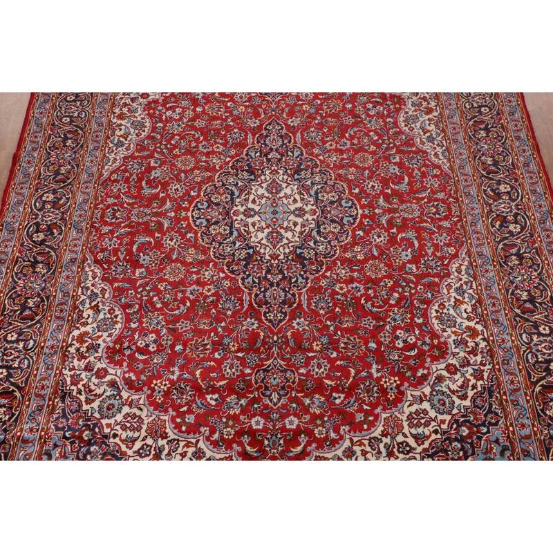 Floral Kashan Turkish Area Rug Machine Made Living Room Red Carpet - 9'8" x 12'9"
