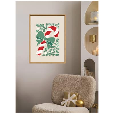 Kate and Laurel Sylvie Framed Canvas Christmas Icons Prima Set Candy Cane by Dominique Vari