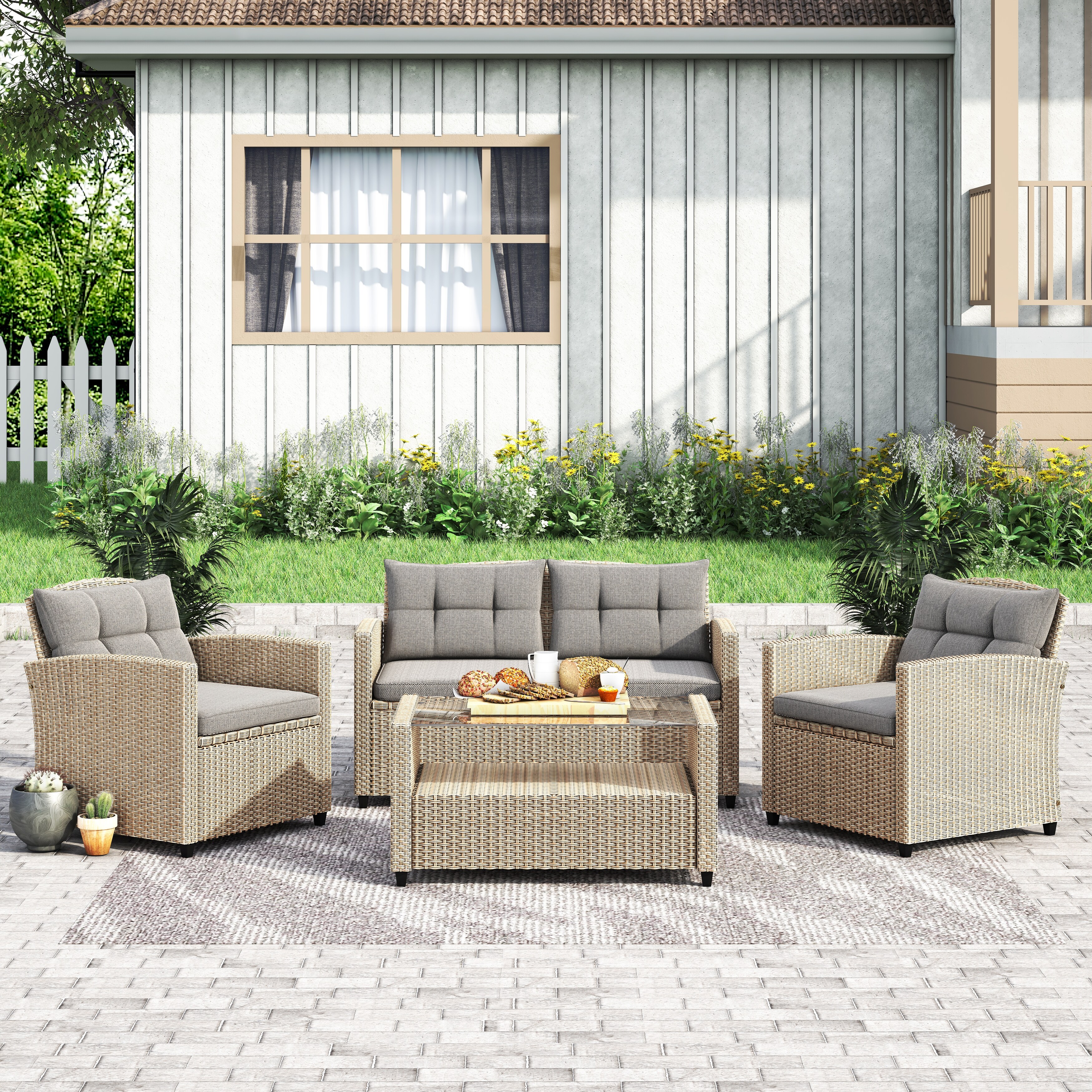 Corvus Armitage 4 Piece Outdoor Wicker Sofa Set With Cushions Overstock 31040048