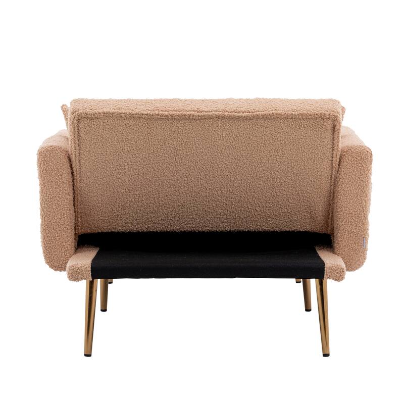 Teddy Fabric Upholstered Living Room Sleeper Sofa Chair With Rose Golden feet