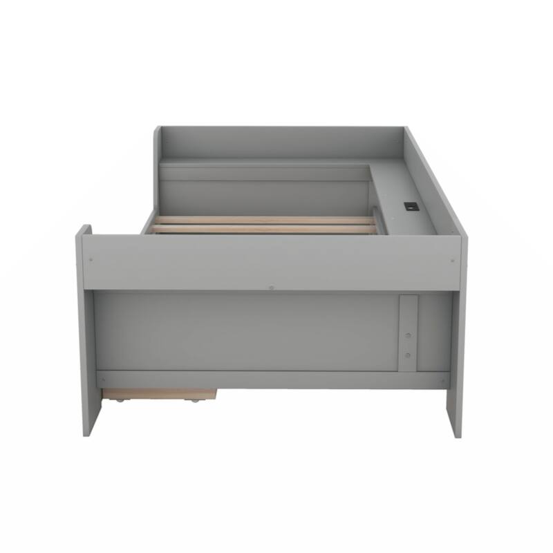 Twin Size Daybed with Shelves, Drawers and Built-In Charging Station