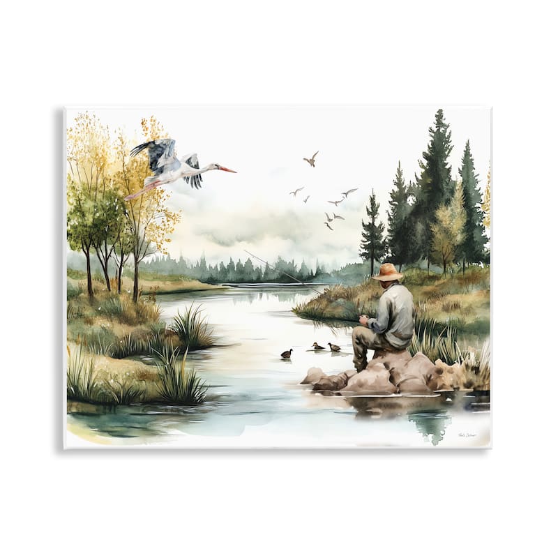 Stupell Fishing by River Landscape Wall Plaque Art Design By Nicole DeCamp - 14 x 11