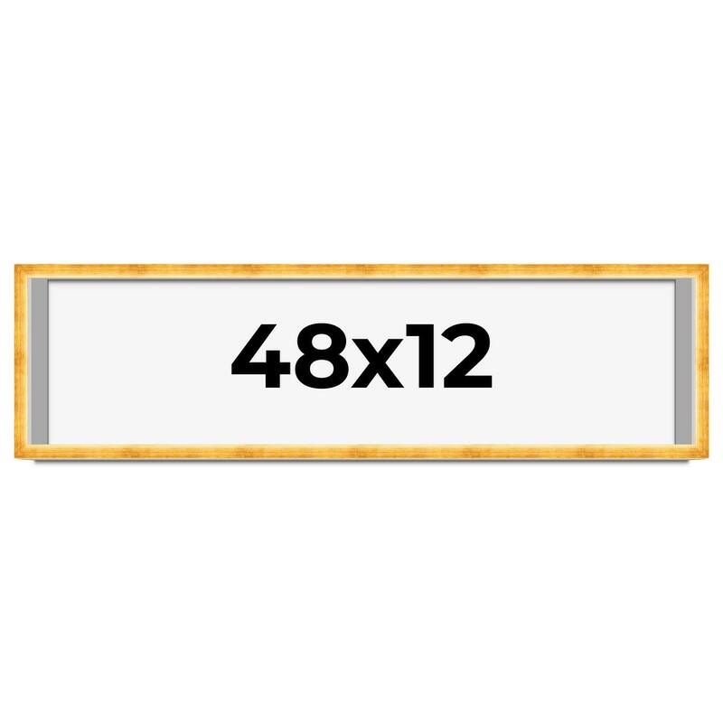 48x12 Shadow Box Frame Gold | 1.625 Inches Deep Real Wood Traditional