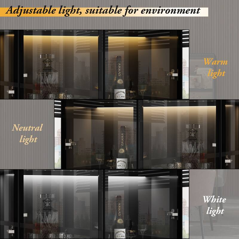 Tall Modular Display Storage Cabinet Bookcase w/Light Home Office