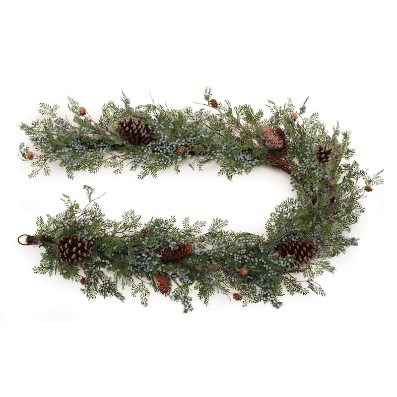 Mixed Juniper and Pinecone Garland 72" Rustic Green Brown Woodland Holiday Decor with Wired Branches - 72”L x 10.5”W x 6.25”H