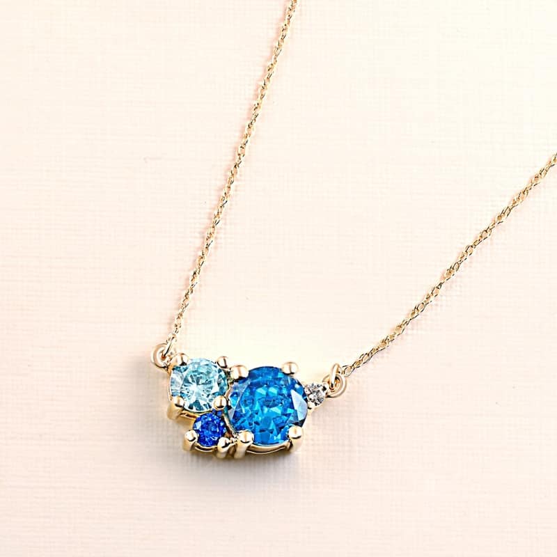 3Ct Blue Sapphire Topaz Aquamarine Diamond Pendant Necklace Gold Lab Grown