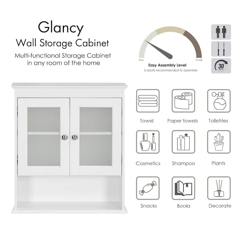 COSTARS Cabinet Wall Mounted, Medicine Cabinet Organizer with Glass Doors and Adjustable Shelves White