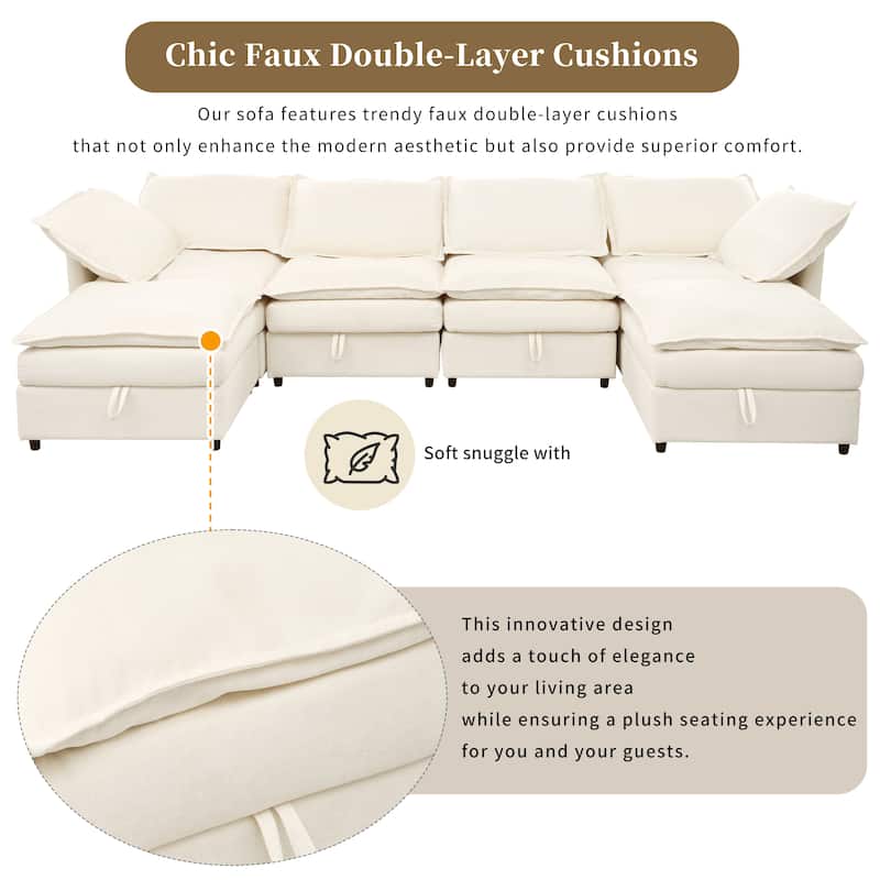 Christopher Knight Home 126" Modular Sectional Sofa with Storage - 126" x 63" x 35"