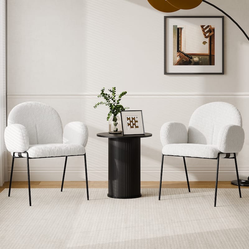 Modern Upholstered Boucle Dining Chair with Armrests - Set of 2 - White