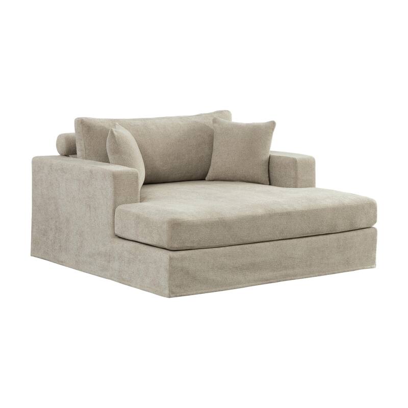 Oversized 56.3" Chaise Lounge Chair Sofa Bed, Chenille Single Couch Floor Boneless Couch with Throw Pillows