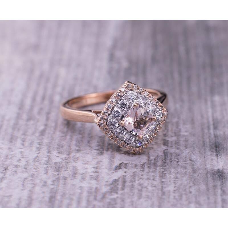Auriya 3/4ct Cushion Morganite and 3/8ctw Halo Diamond Engagement Ring 10-karat Rose Gold