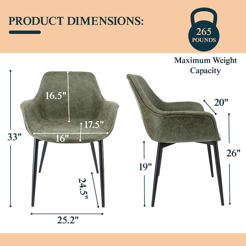 Markley Leather Dining Chair with Iron Legs Set of 4 Modern Accent Armchair