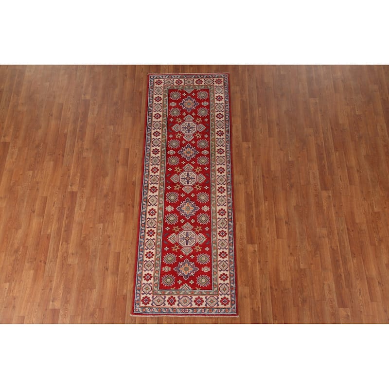 Geometric Kazak Runner Rug Handmade Oriental Wool Carpet - 2'8" x 7'9"