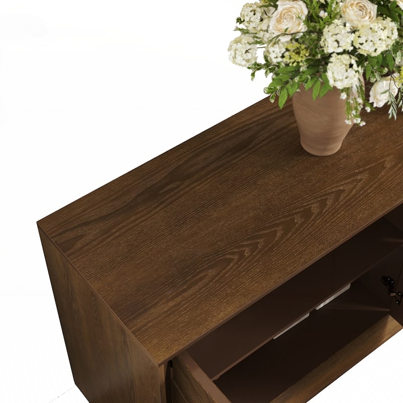 Carved Flower Door Large Storage Cabinet With Metal Handle