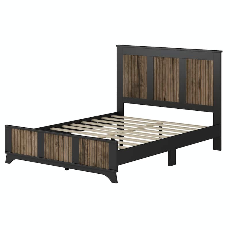 Farmhouse Wooden Platform Bed with Strip Decoration