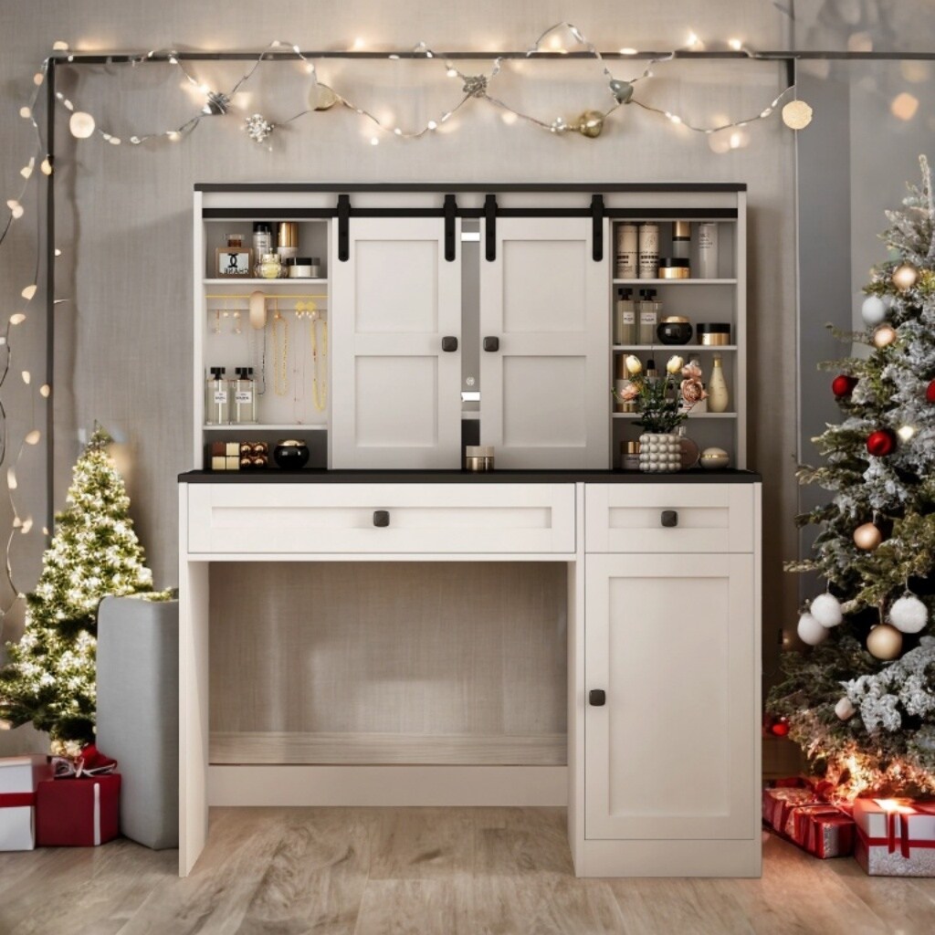 43" Dressing Table with Lighted Mirror, White - Bed Bath & Beyond - 42437218 43" Dressing Table with Lighted Mirror, White - Bed Bath & Beyond - 42437218