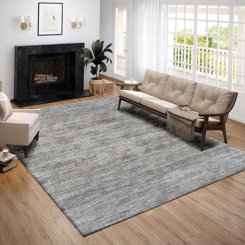 Indoor/ Outdoor Marston Dynamic Transitional Striped Washable Area Rug - 9' x 12' - Silver