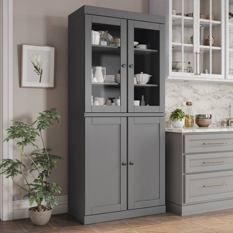 Palace Imports 100% Solid Wood Pantry Cabinet, Shaker & Clear Glass Doors, 2 Drawers, Adjustable Shelves, 32" Wide, 71.5" Tall