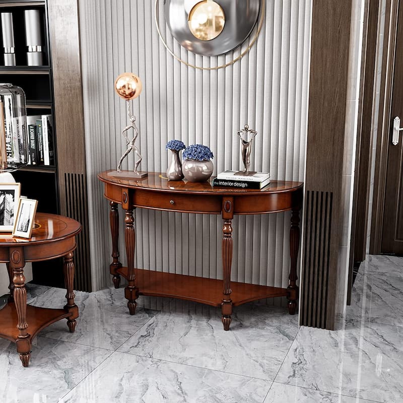 Solid Wood Coffee Table Console Table with Storage Drawer