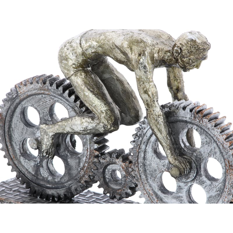 Silver Polystone Industrial Sculpture Bicycle 8 x 10 x 3 - 10 x 3 x 8