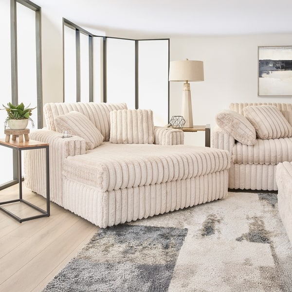 Roundhill Belvoir 3-Piece Living Room Set, Sofa Cuddle Chaise and Ottoman