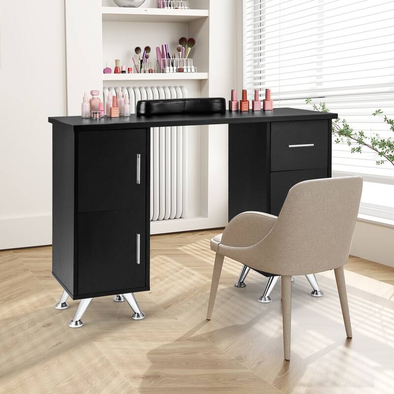 Costway Wooden Nail Desk Station with Removable Wrist Rest Metal Legs - See Details