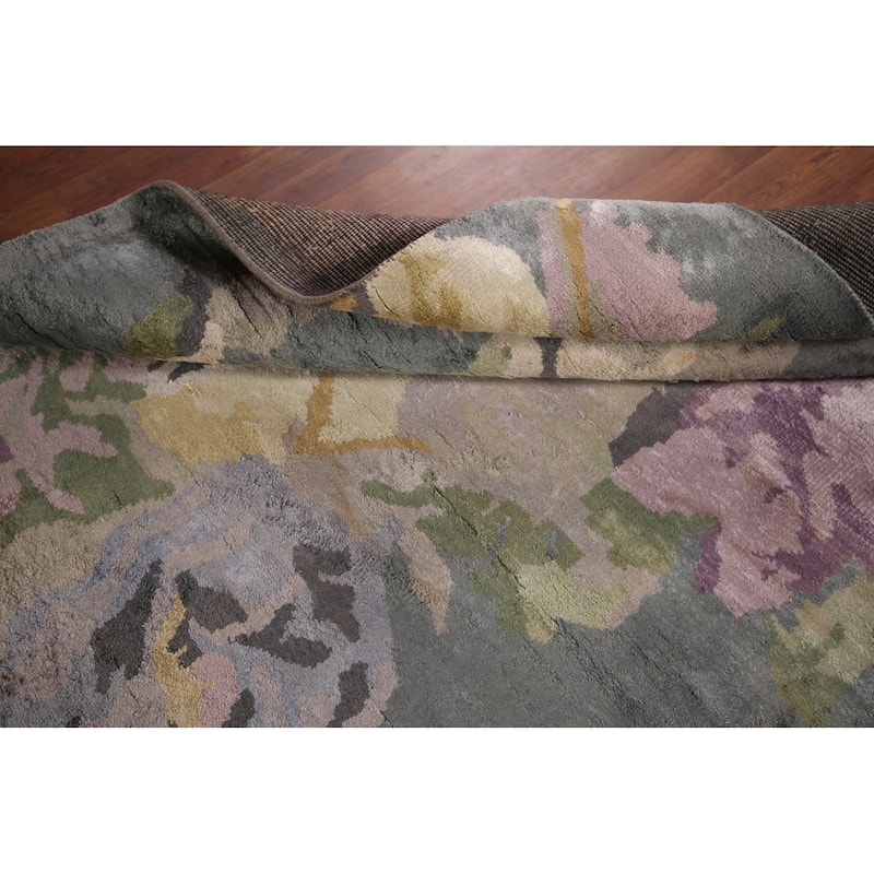 Handmade Gray Abstract Indian Area Rug Oriental Wool & Silk Carpet - 5'5"x 8'4"