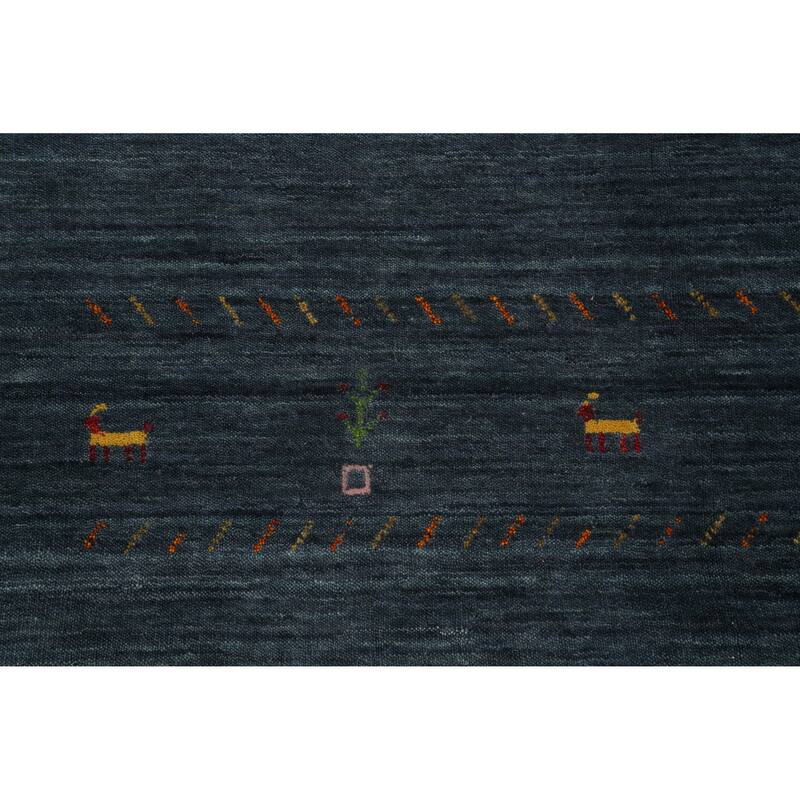 Hand Knotted Oriental 100% Wool Carpet Tribal Animal Pictorial Navy Blue & Blues Gabbeh Area Rug - 9' 0'' X 9' 0''