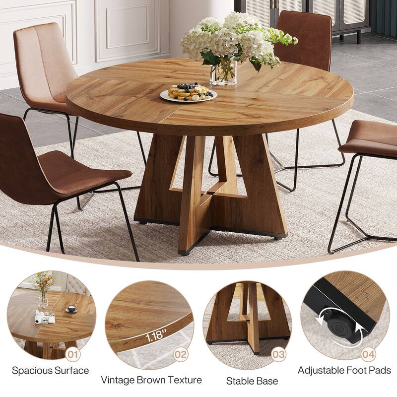 47-inch Round Dining Table Wood Dinner Table for 4-6 People
