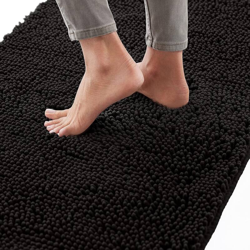 Thick Soft Absorbent Chenille, Rubber Backing - Black