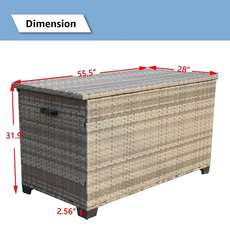 148 Gal Waterproof Wicker Patio Furniture Deck Box, Large Storage Container for Outdoor Cushions, Throw Pillows - 148Gal