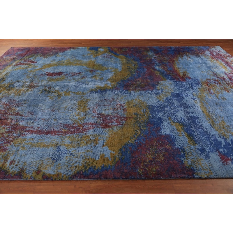 All-Over Colorful Abstract Indian Area Rug Handmade Wool Carpet - 9'11"x 13'1"