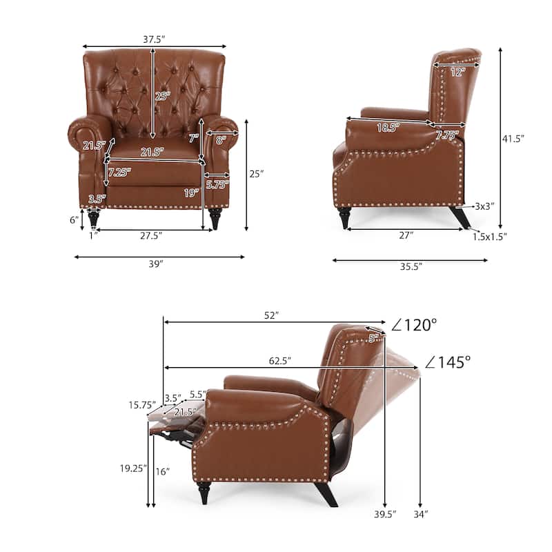 Sunapee Fabric and Rubberwood Recliner with Nailhead Trim by Christopher Knight Home