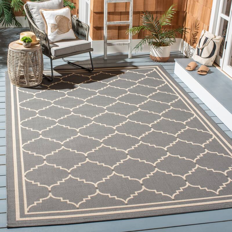 SAFAVIEH Courtyard Celine Indoor/ Outdoor Waterproof Patio Backyard Rug - 6'7" x 9'6" - Grey/Beige