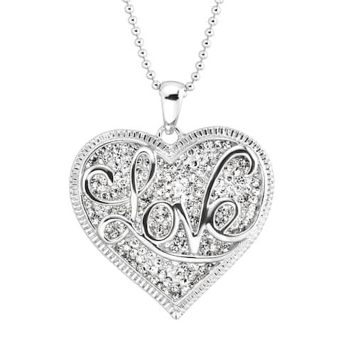 Crystaluxe 'Love' Script Overlay Pendant with Crystals in Sterling Silver, 18 inches