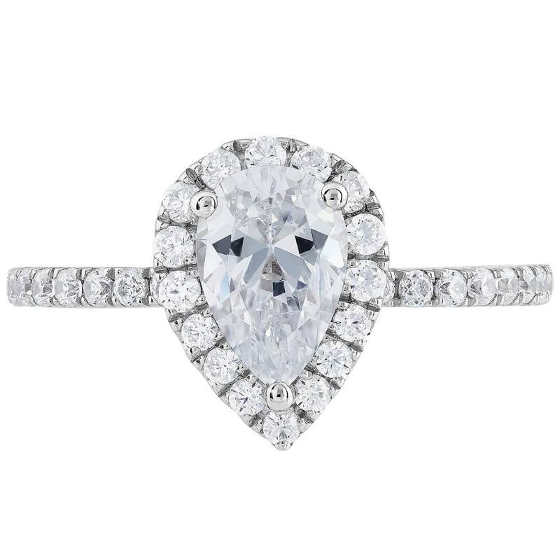 VS 1 1/3Ct TW Pear Shape Halo Diamond Engagement Ring 14k White Gold Lab Grown