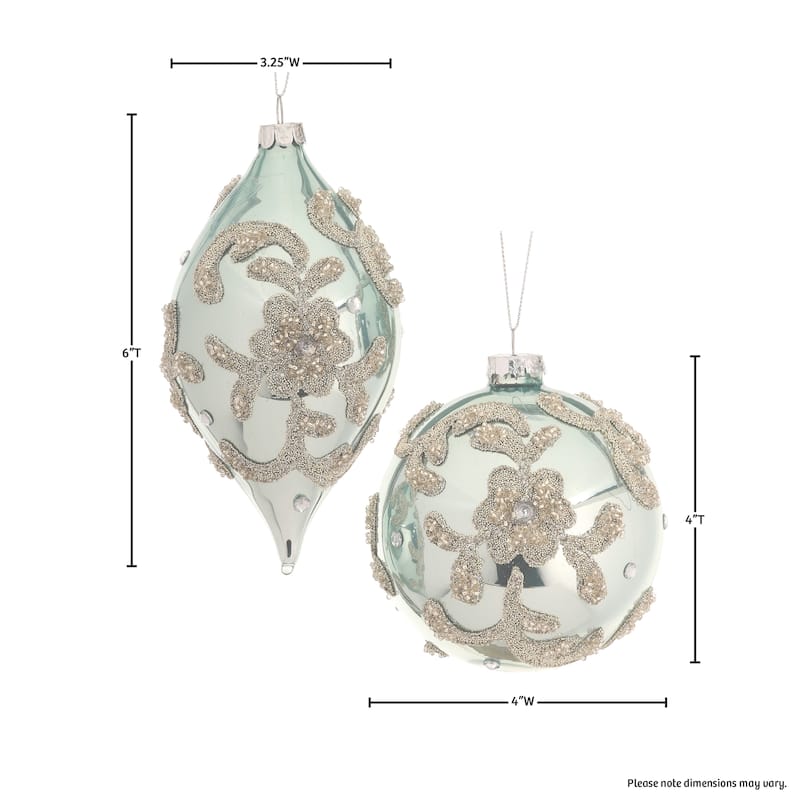 Glass Beaded Trinity Ball/Kismet Ornament Set Of 2 - 4-6"