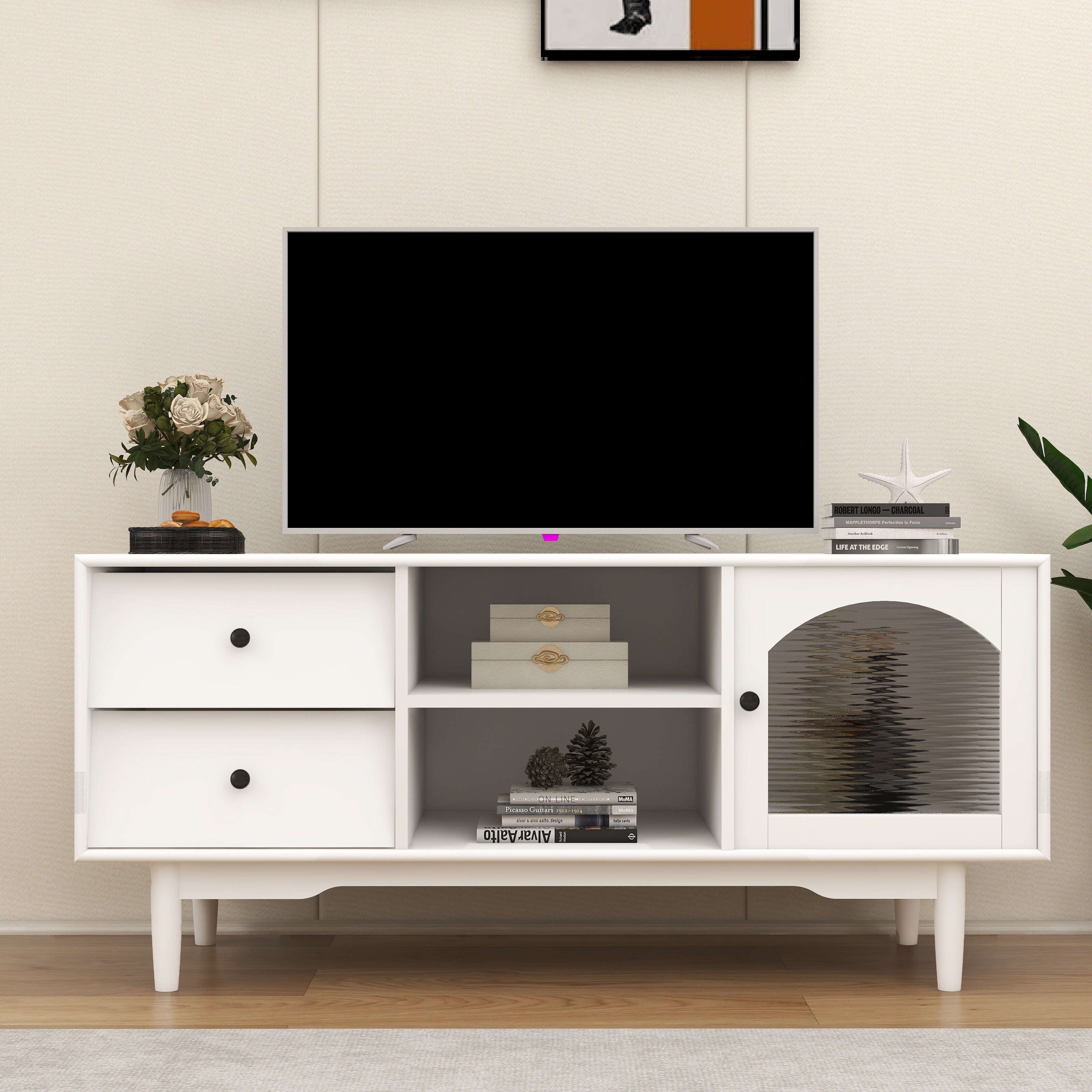 Small white tv stand with drawers cheap