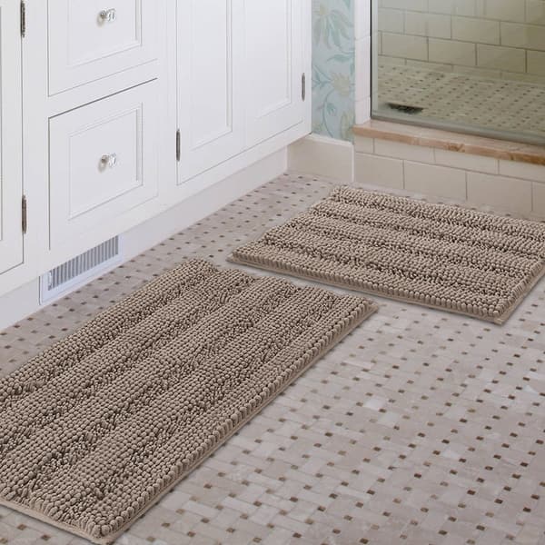 Ultra Thick Bath Rugs Shaggy Chenille Absorbent Non Slip Bath Mats On