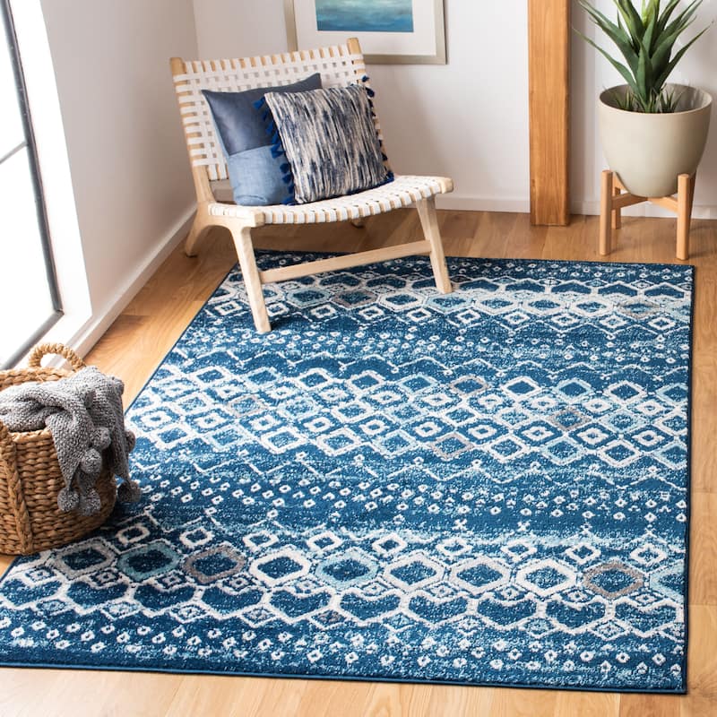 SAFAVIEH Amsterdam Bridget Moroccan Boho Rug - 6'7" Square - Navy/Beige - Square