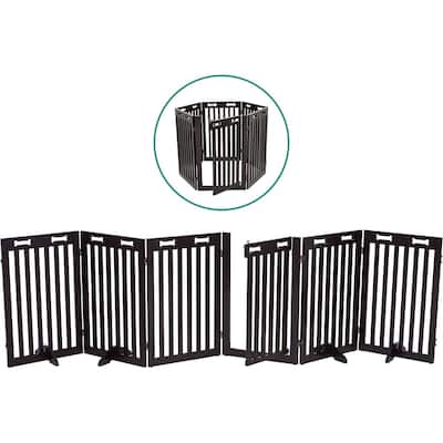 Arf Pets Freestanding Dog Gate with Door, 6 Panel Wooden Fence, 120" Wide, 31.5" Tall, Foldable, Four Support Feet Included