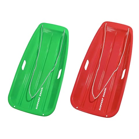 Slippery Racer Downhill Sprinter Kids Plastic Toboggan Snow Sled, Green and Red