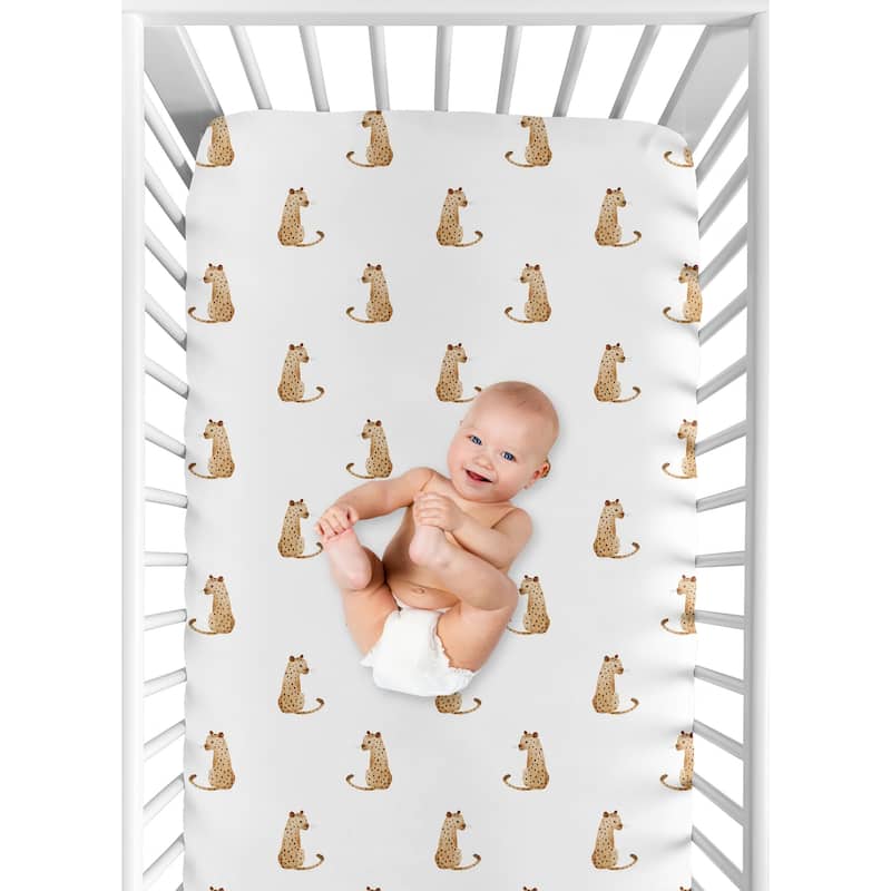 Jungle Leopard Boy or Girl Fitted Crib Sheet Brown Tan Black and White ...