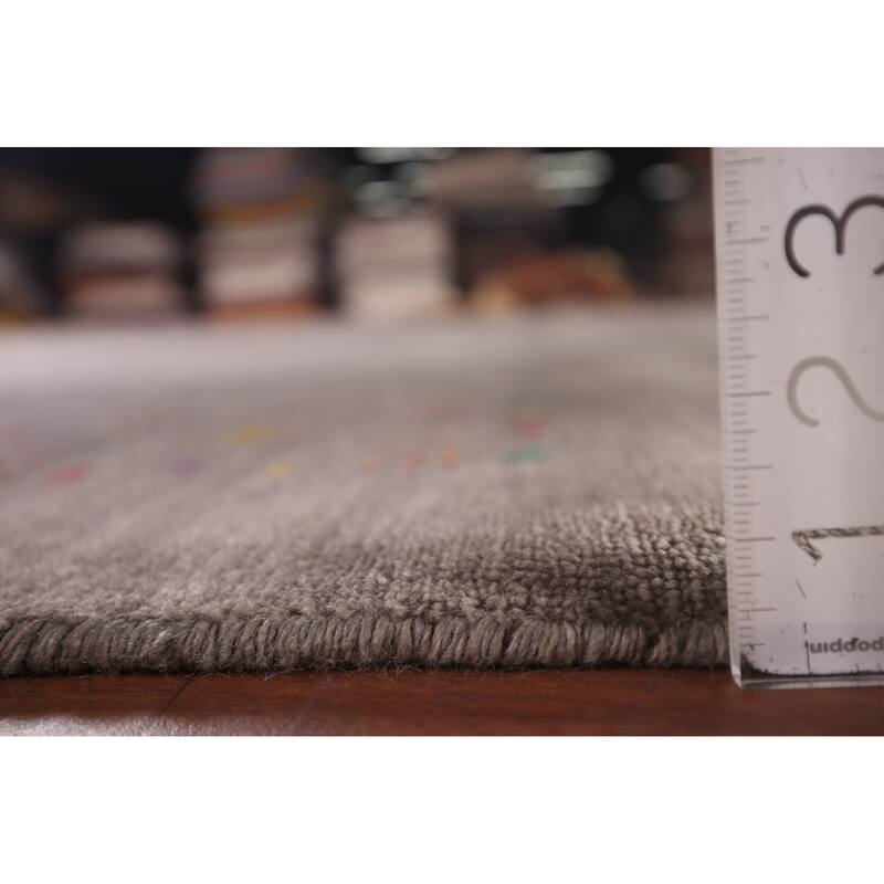 Gray & Brown Striped Gabbeh Oriental Area Rug Hand-Knotted Wool Carpet - 8'1"x 9'8"
