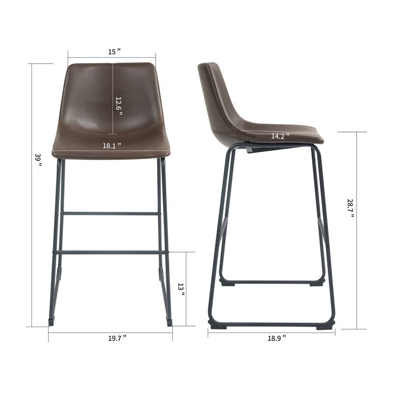 Adan Faux Leather Iron Frame Bar Stool (Set of 2)
