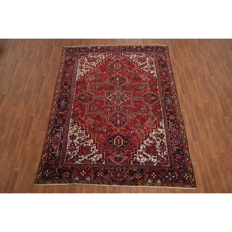 Hand Knotted Oriental 100% Wool Carpet Traditional Medallion Red Heriz Area Rug - 10' 6'' X 7' 10''