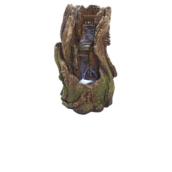 17" Unique Two Tiered Cascading Waterfall Illuminated Garden Fountain - N/A
