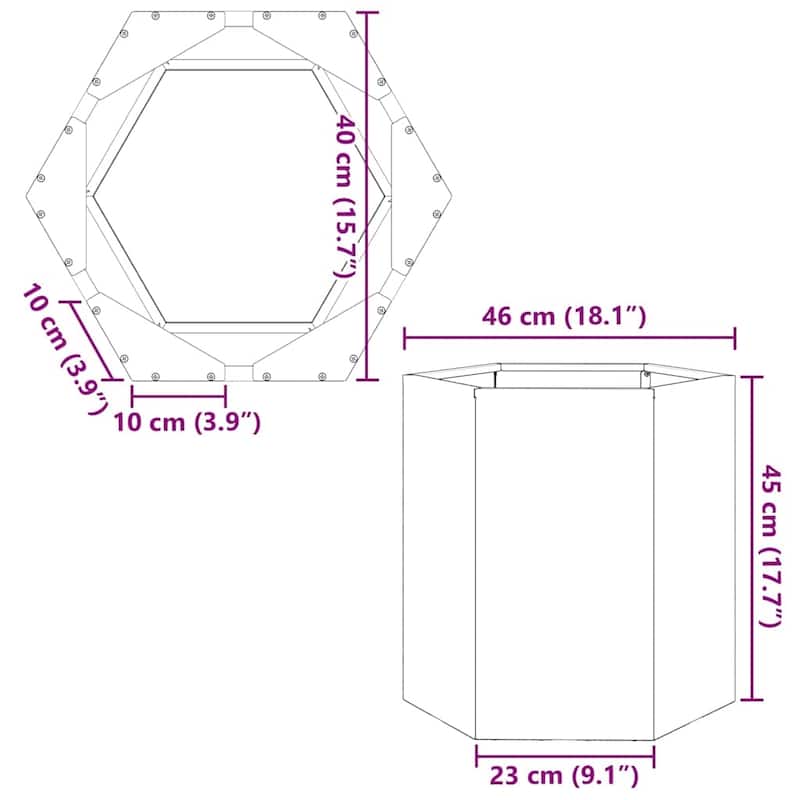 vidaXL Garden Planter Stainless Steel Hexagon 18.1x15.7x17.7 in Durable - 15.7 x 18.1 x 17.7 in