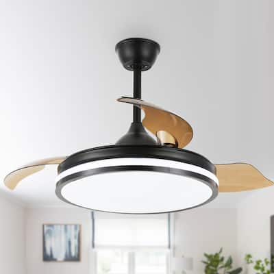 Cusp Barn 42 Inch Retractable Ceiling Fan with Lights and Remote 6 Speeds Noiseless DC Motor Ceiling Light for Bedroom